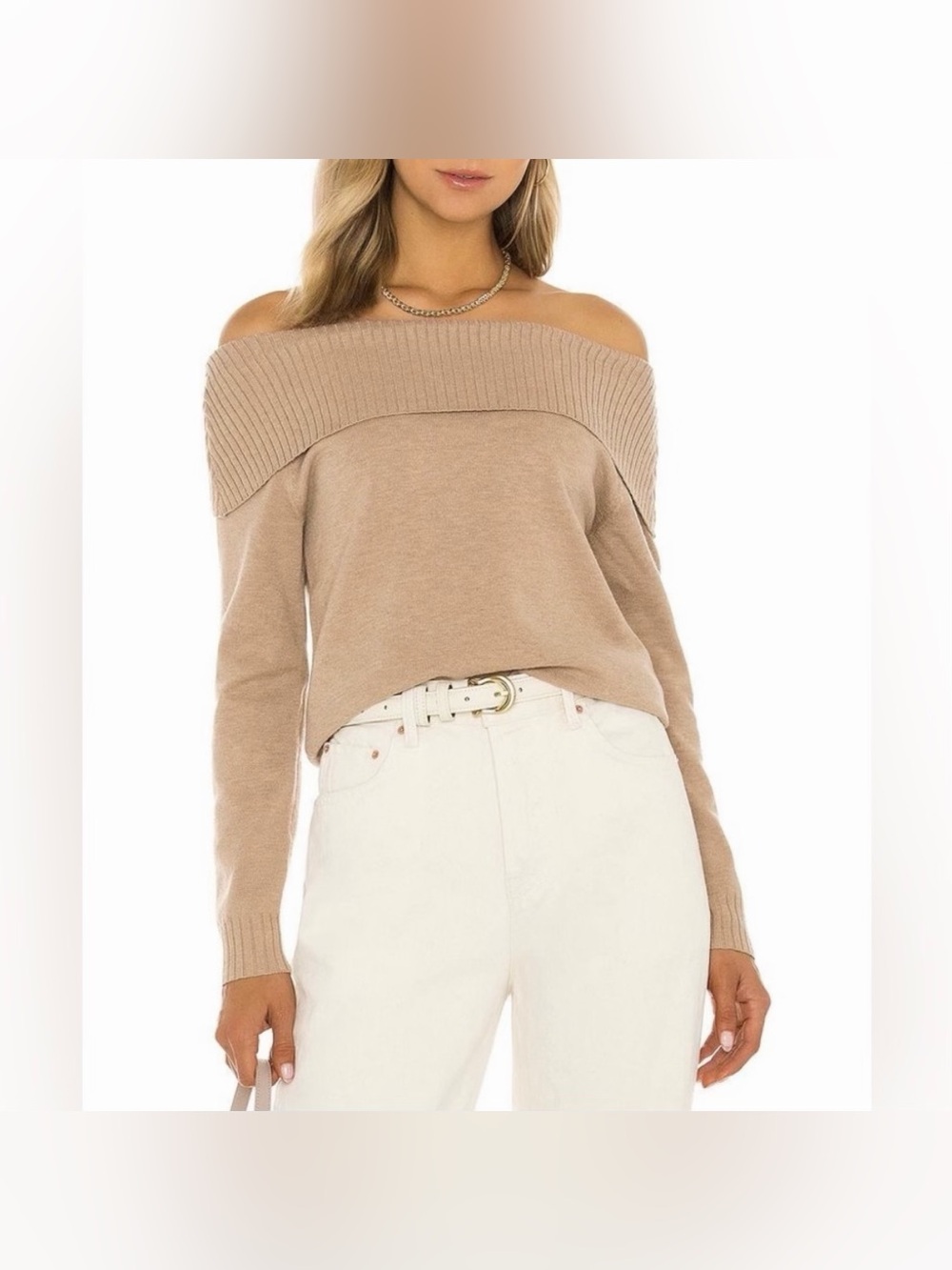 Revolve HEARTLOOM Hazel Off The Shoulder Sweater Latte Size Small